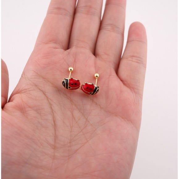 Women's Whimsical 14k Gold Jewelry Ladybug Animal Stud Mini Earrings ** - Picture 6 of 10